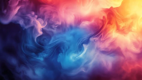 Vibrant swirling color clouds merge in luminous abstract field