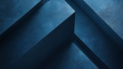 Monochrome blue geometric planes with textured light play.