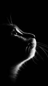 Cat head profile with backlighting against black background.