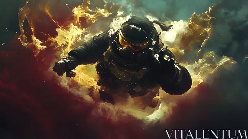 Cosmic diver punches through nebula firestorms in silence