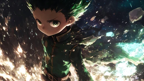 Starlit student hero strides through a cosmic storm of power.