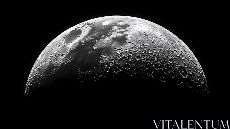 Lunar crescent surface emerges in stark cosmic shadow.