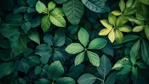 Lush layered foliage in deep teal and emerald gradient tones.