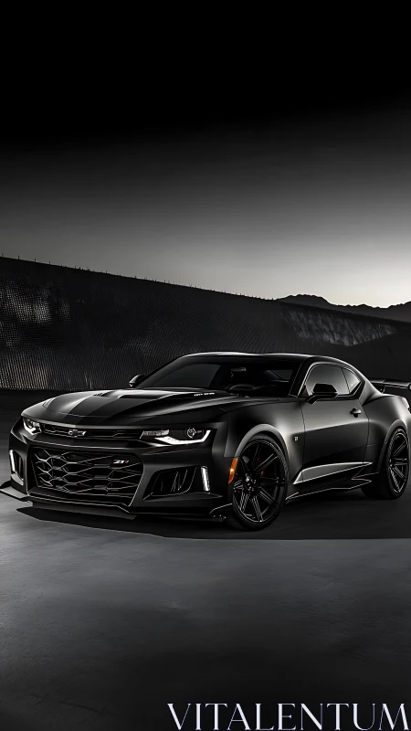 Matte-black performance coupe in low-key automotive studio lighting.
