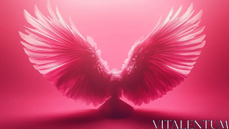 Pink angel wings spread in soft glowing studio light.