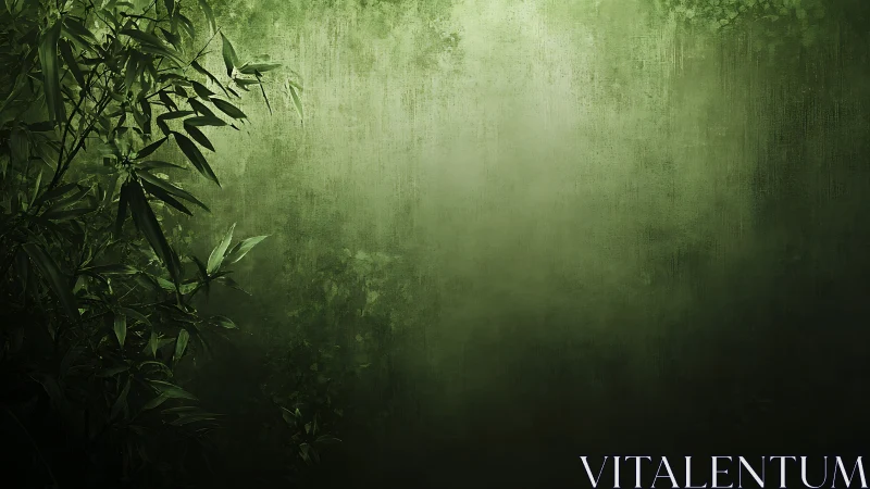 Chiaroscuro foliage against diffuse green atmospheric gradient.