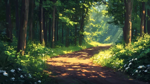 Dappled Passage: Where Sunlight Dances Through Ancient Woods.