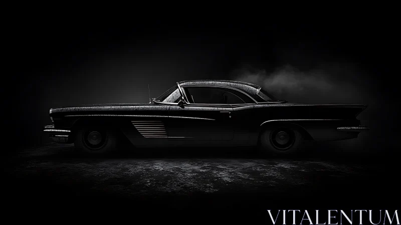 Low-key photorealistic side profile of vintage coupe silhouette.