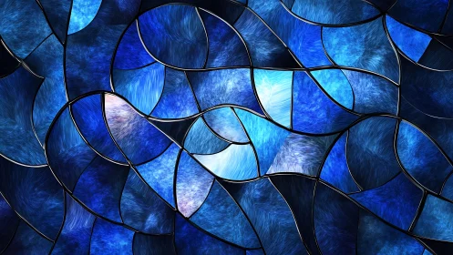 Abstract Blue Stained Glass Pattern with Fluid Organic Shapes.