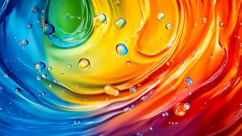 3D chromatic fluid vortex with suspended liquid droplets.