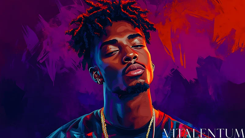 Digital portrait depicts man against saturated abstract background