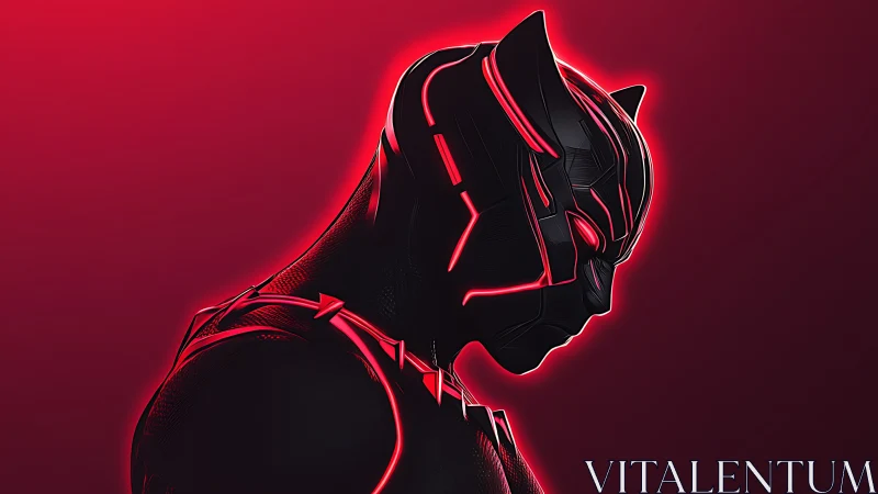 Neon outlined panther-like armored hero in profile view.