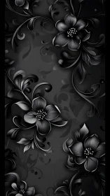 Ornate Black and Silver Floral Wallpaper Design.