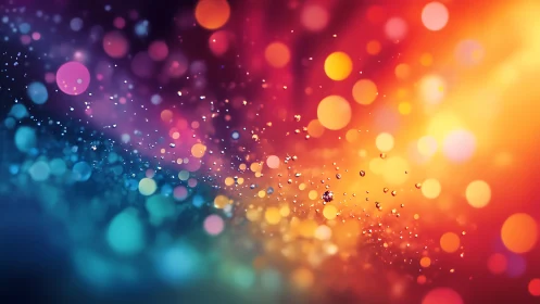 Vibrant bokeh particles over multicolor gradient glow.