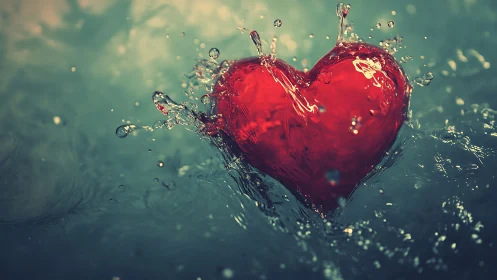 Red Heart Splashing with Love and Energy
