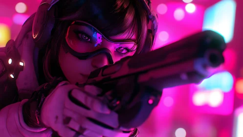 Neon ballistics lock-on with cybernetic sharpshooter focus.