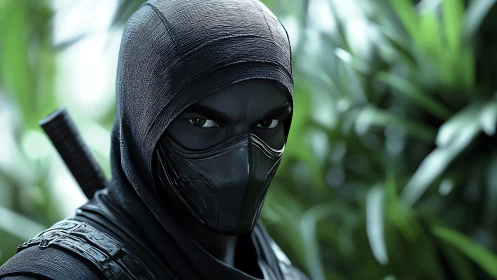 Masked tactical ninja portrait with high-detail fabric shaders