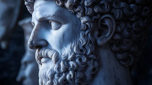 Marble bearded bust in cool dramatic side profile light.