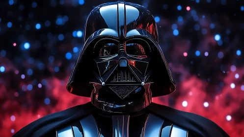 3D cinematic portrait of black armored sci‑fi antagonist.