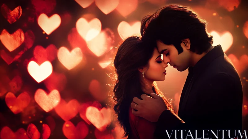 Bokeh Romantic Silhouette: Bilateral Profile with Heart-Shaped Luminescent Ambient Background