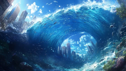 City inside the tidal blue, where oceans bend around time.