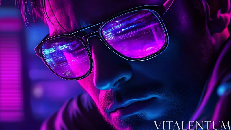 Cyberpunk close-up with neon reflections on glossy eyewear surfaces
