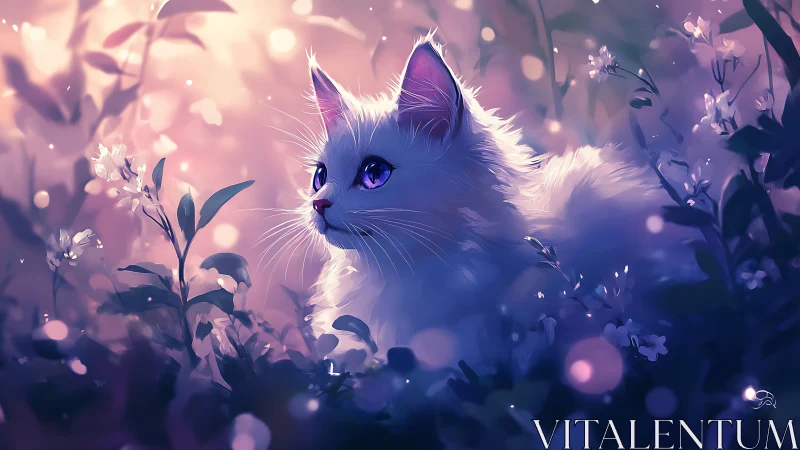 Ethereal Feline Dreams Among Luminescent Petals