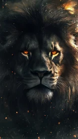 Ember-Eyed Lion Monarch Glowing Through Cosmic Ashes.