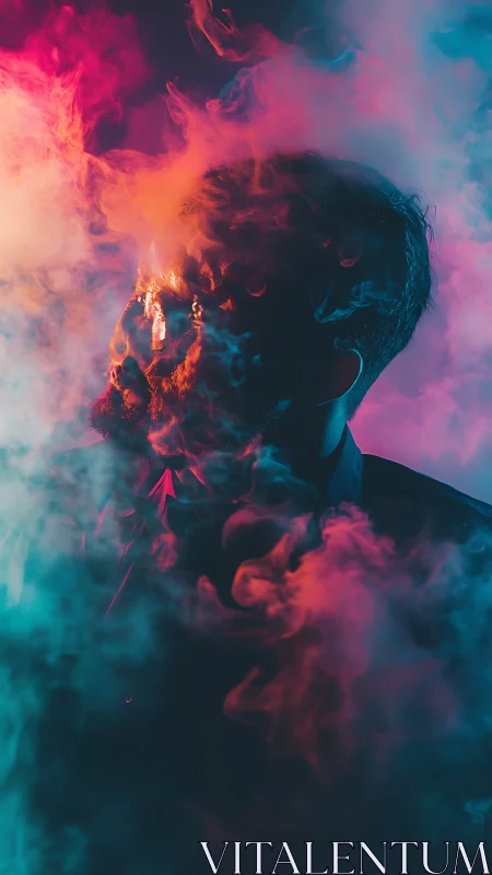 Portrait in neon bicolor smoke with dramatic rim lighting