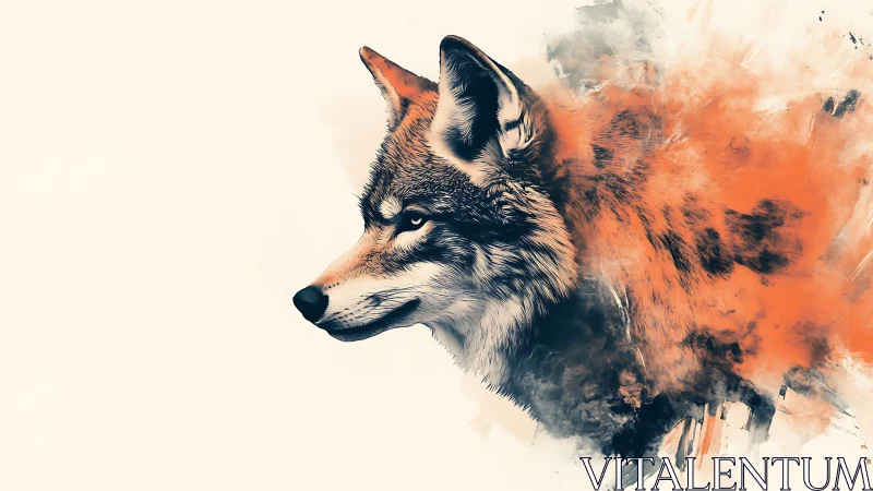 Abstract digital wolf portrait merges realism with pigment trails