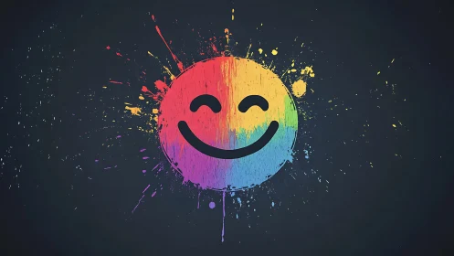 Rainbow smile splashed with joyful color on deep night sky.