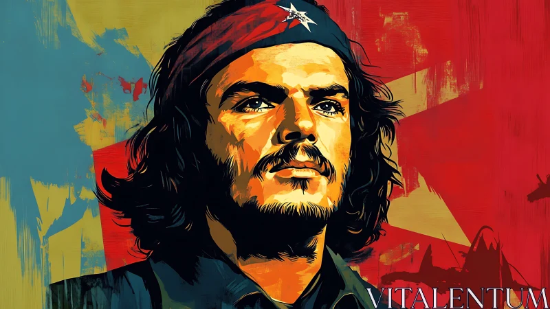 Portrait of long-haired man in headband over red backdrop