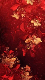 Crimson fractal florals spiral across a baroque digital field