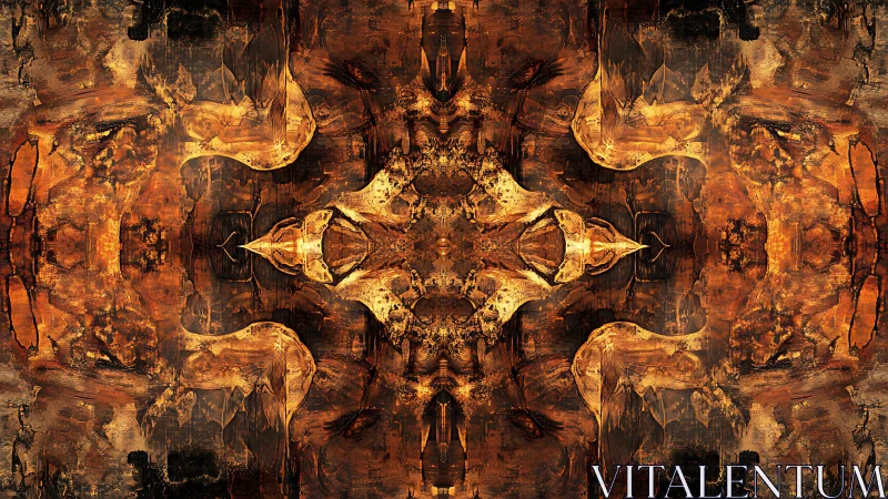 Symmetrical rust-toned fractal skullscape with mirrored erosion patterns.