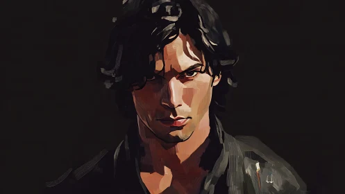 Moody digital portrait of brooding man in chiaroscuro lighting