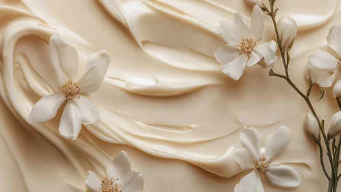 Delicate white flowers grace creamy silk texture.