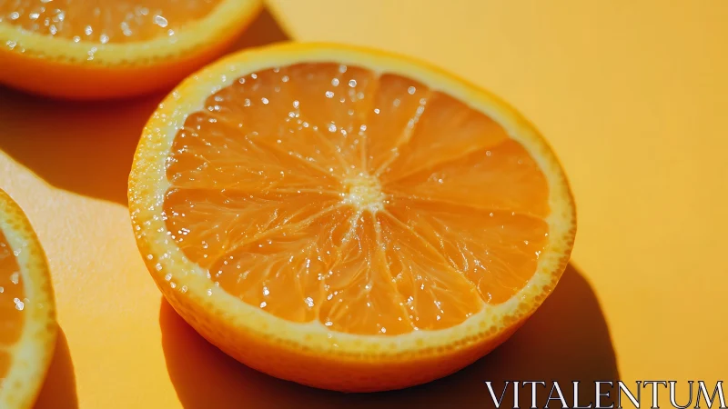 High-contrast macro study of sliced orange with specular highlights