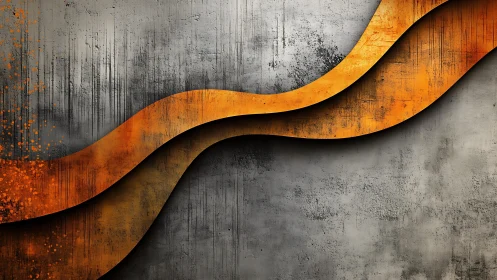 Abstract orange waves on textured concrete background, modern art.