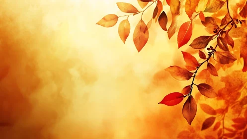 Golden autumn leaves drifting in a warm evening glow.