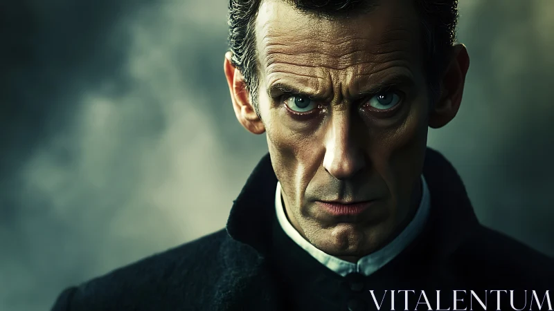 Intense older man stares forward in cinematic close-up portrait.