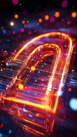 Radiant digital lock glowing with lively neon sparks.