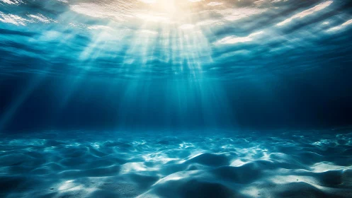 Sunrays Piercing Tranquil Ocean Depths in Vivid Clarity.