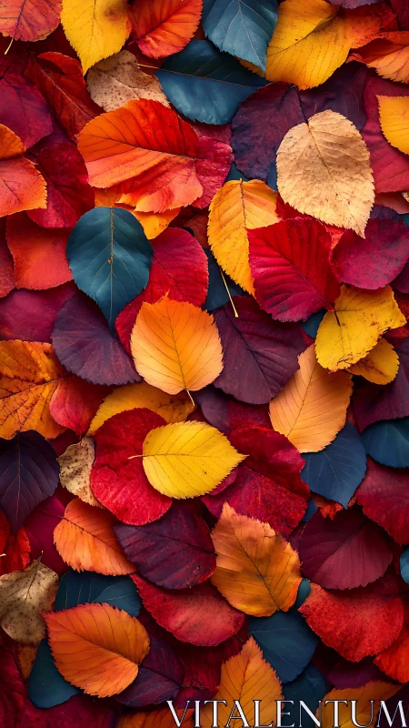 Vibrant overlapping autumn leaves in saturated close-up pattern.
