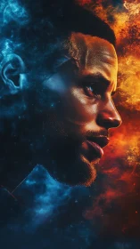 Fire and ice portrait reveals a strong, focused profile