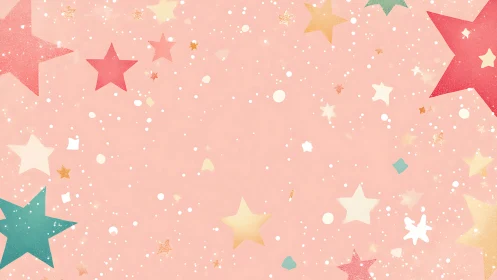 Chromatic starfield constellation on pastel particle background.