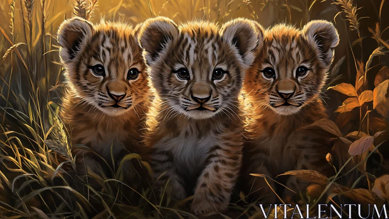 Three Young Lions Bathed in Golden Savanna Light