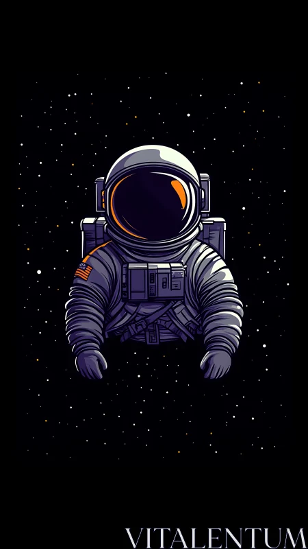 Solitary astronaut floats in deep black outer space.
