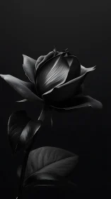 Monochrome Lotus Bud Against Deep Shadow Background