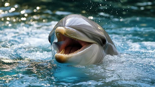Hydrodynamic dolphin portrait with surface tension dynamics.