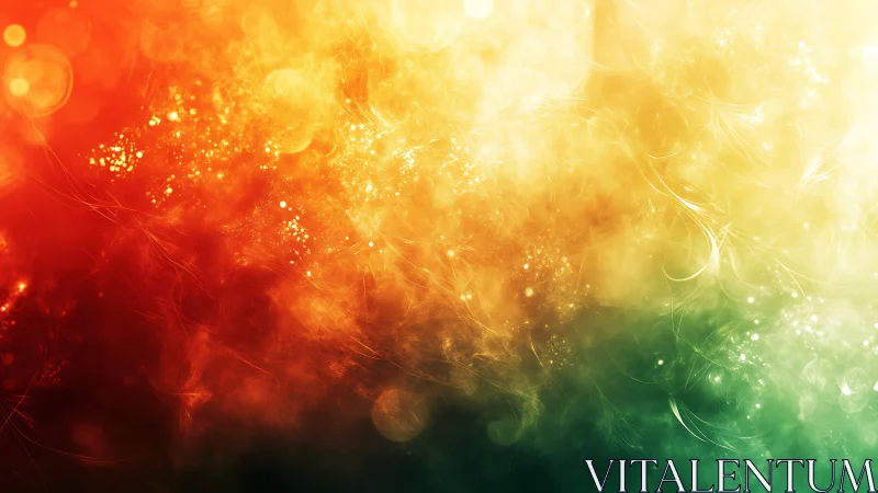 Prismatic nebula glow with drifting golden particle haze.